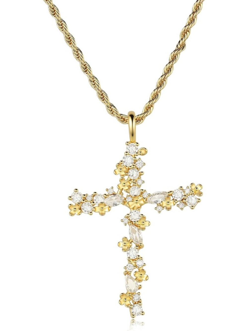 Elegant Gold Cross Necklace for Women, CZ Stone Pendant, Faith Jewelry Gift